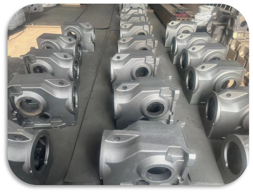 The pump castings produced by the foundry are neatly arranged on the ground