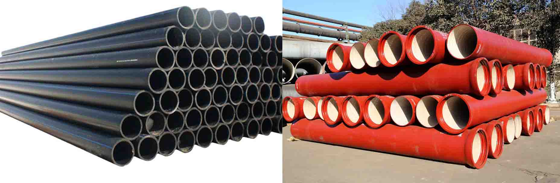 The image shows bundled ductile iron pipes stacked in a well-shaped pattern. The pipe bundles are neatly arranged, strictly adhering to layer limits to ensure stable stacking and prevent deformation of the pipes.