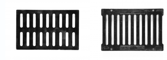 Composite single grate installed in municipal drainage system, showing anti-slip surface design