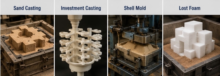 Steel casting processes including sand casting investment casting shell mold casting and lost foam casting.jpg Steel casting processes including sand casting investment casting shell mold casting and lost foam casting.jpg