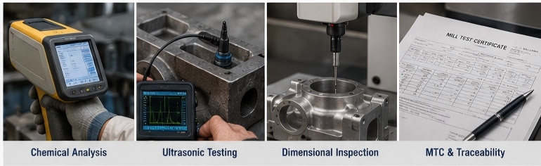 Steel casting quality inspection including chemical analysis ultrasonic testing dimensional measurement and material certification.jpg Steel casting quality inspection including chemical analysis ultrasonic testing dimensional measurement and material certification.jpg