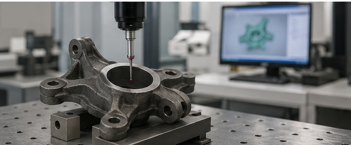 Quality inspection of custom ductile iron chassis castings using coordinate measuring equipment Quality inspection of custom ductile iron chassis castings using coordinate measuring equipment