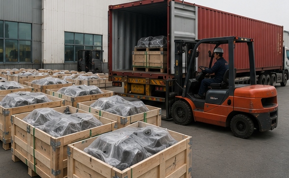 Finished castings prepared for export shipment from a Chinese foundry